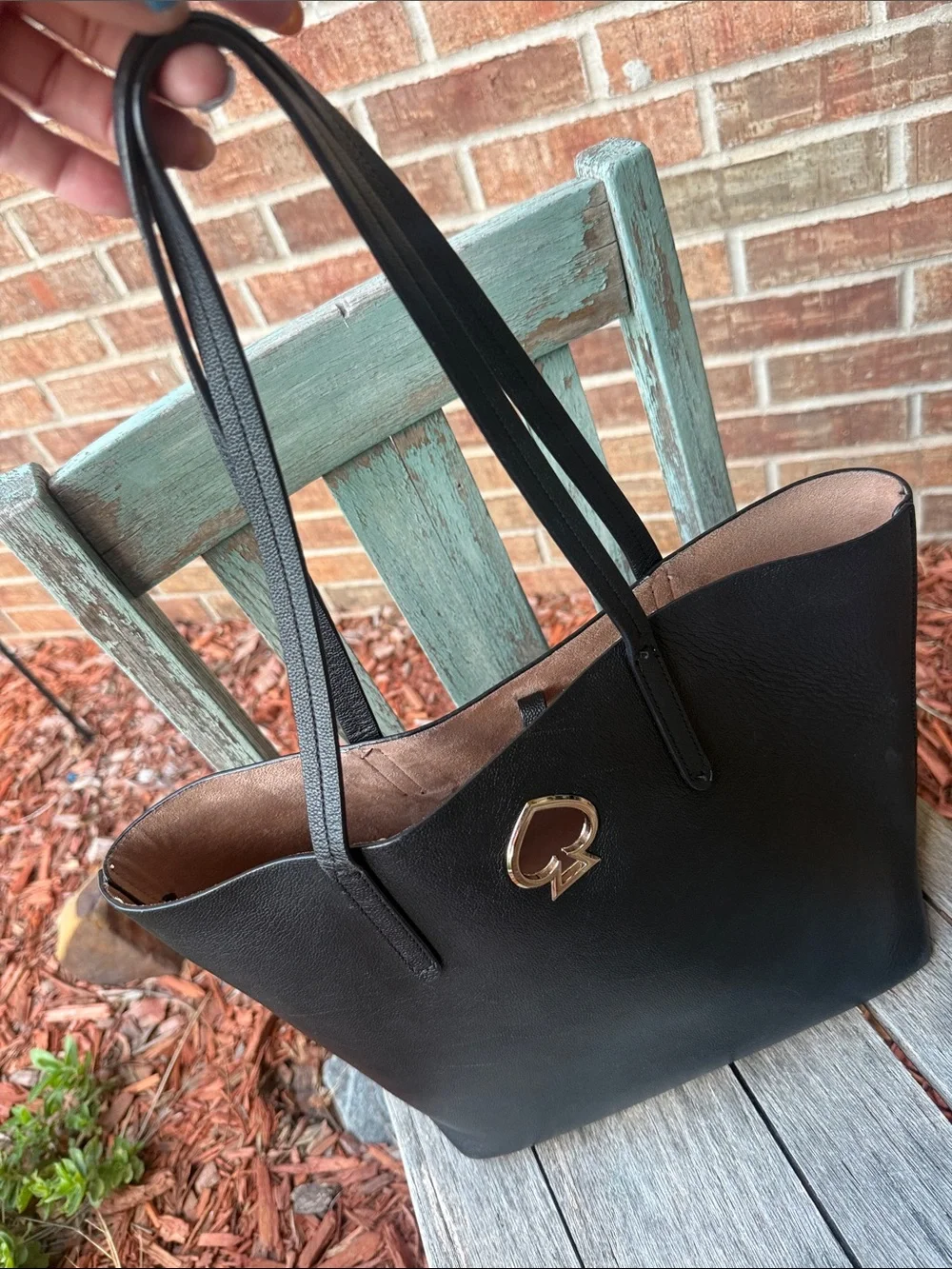 Kate Spade ♠️ Black Pebble grain Suzy Large North South Tote bag w/gold emblem